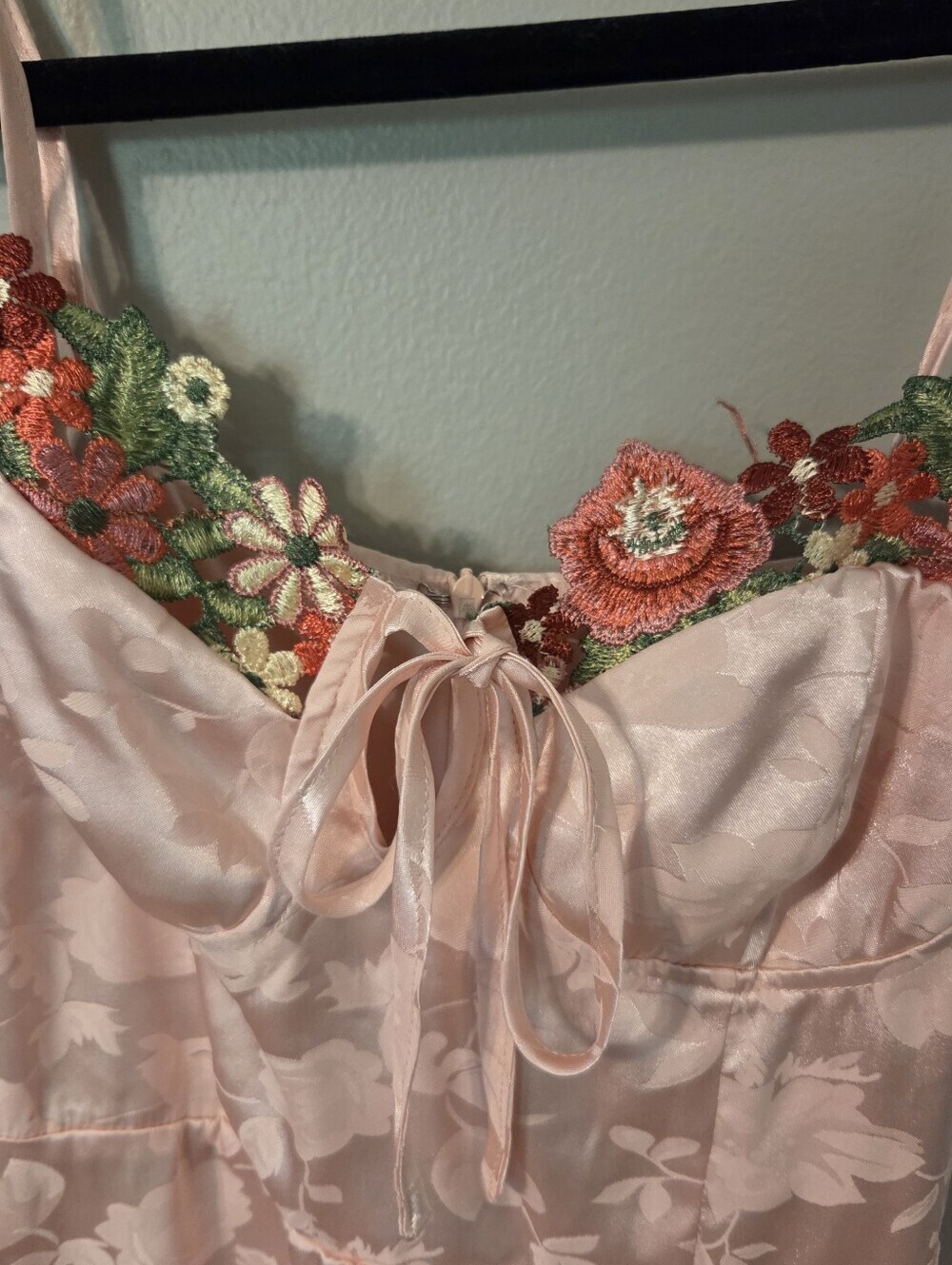 Lulus Womens Ethereal Muse Light Pink Satin Embroidered Midi Slip Dress. Sz S - Picture 9 of 12